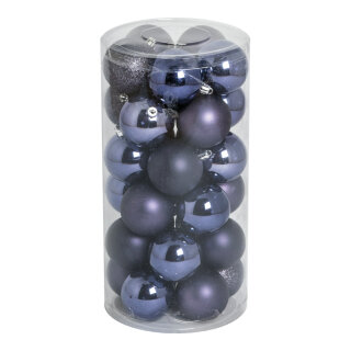 30 Weihnachtskugeln, violett 12x glänzend, 12x matt, 6x beglittert     Groesse: Ø 6cm    Farbe: violett