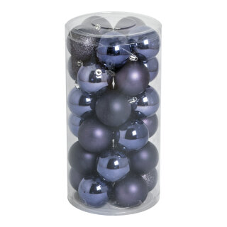 Weihnachtskugel-Set Kunststoff 12x glänzend, 12x matt, 6x beglittert Größe:Ø 6cm,  Farbe: violett
