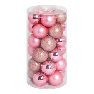Weihnachtskugel-Set Kunststoff 12x glänzend, 12x matt, 6x beglittert Größe:Ø 6cm,  Farbe: rosa