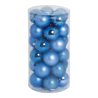 30 Christmas balls blue 12x shiny 12x matt - Material: 6x glittered - Color:  - Size: Ø 6cm