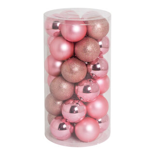 30 Christmas balls pink 12x shiny 12x matt - Material: 6x glittered - Color:  - Size: Ø 8cm