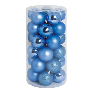 30 Christmas balls blue 12x shiny 12x matt - Material: 6x glittered - Color:  - Size: Ø 8cm