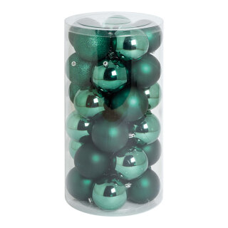 30 Weihnachtskugeln, dunkelgrün 12x glänzend, 12x matt, 6x beglittert     Groesse: Ø 8cm    Farbe: dunkelgrün