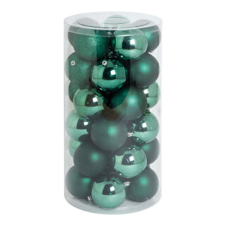 Weihnachtskugel-Set Kunststoff 12x glänzend, 12x matt, 6x beglittert Größe:Ø 8cm,  Farbe: dunkelgrün