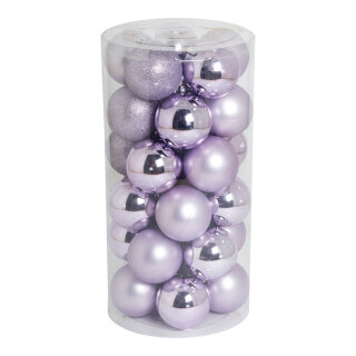 30 Christmas balls lilac 12x shiny 12x matt - Material: 6x glittered - Color:  - Size: Ø 8cm