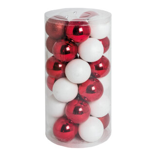 Weihnachtskugel-Set Kunststoff 12x rot glänzend, 12x weiß glänzend, 6x rot beglittert Größe:Ø 8cm,  Farbe: rot/weiß