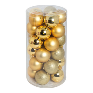 Weihnachtskugel-Set Kunststoff 12x glänzend, 12x matt, 6x beglittert Größe:Ø 10cm,  Farbe: gold