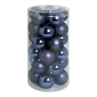 30 Weihnachtskugeln, violett 12x glänzend, 12x matt, 6x beglittert     Groesse:Ø 10cm    Farbe:vilolett   Info: SCHWER ENTFLAMMBAR