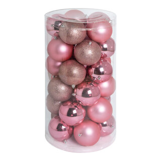 Weihnachtskugel-Set Kunststoff 12x glänzend, 12x matt, 6x beglittert Größe:Ø 10cm,  Farbe: rosa