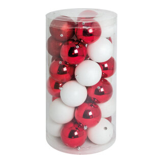 Weihnachtskugel-Set Kunststoff 12x rot glänzend, 12x weiß glänzend, 6x rot beglittert Größe:Ø 10cm,  Farbe: rot/weiß