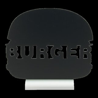 Silhouette Tischkreidetafel "BURGER", inkl. Aluminiumfuß und 1 Kreidestift