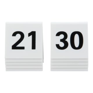 Tischnummernset 21-30 - Weißes Acryl mit schwarzer Schrift (10er Set)