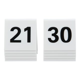 Tischnummernset 21-30 - Weißes Acryl mit schwarzer Schrift (10er Set)
