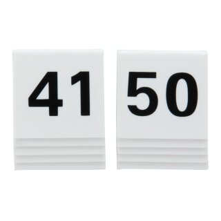 Tischnummernset 41-50 - Weißes Acryl mit schwarzer Schrift (10er Set)