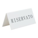 Reserviert Tischaufsteller, ITALIENISCH (5er Set) Weißes Acryl mit schwarzer Schrift