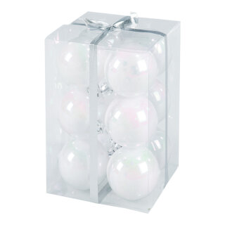 Christmas balls white 12pcs./blister - Material: iridescent plastic - Color: white/iridescent - Size: Ø 6cm