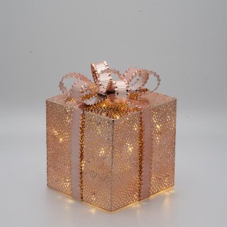 Geschenkbox mit LICHT, Lochblech aus glänzendem Kupfer, Höhe: 21,5cm