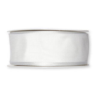 Geschenksband mit Drahtkante, Farbe: weiß, Breite: 40 mm/ Länge 25 m