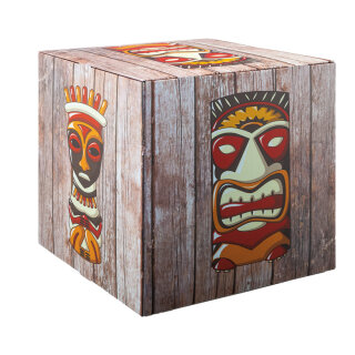 Motif cube »tiki« with stabilization inside (cardboard), high printing- & material quality, 450g/m², foldable cardboard 32x32x32cm Color: brown/multicoloured
