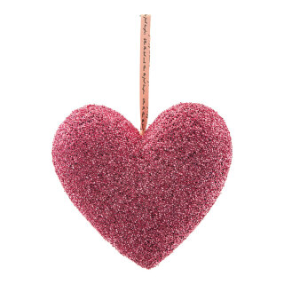 Herz mit Hänger bezogen mit Glitterstoff, aus Hartschaum     Groesse: H: 21cm    Farbe: pink