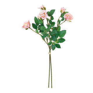 Bunch of roses 2-fold, with 6 rose flower heads, artificial     Size: 33cm    Color: rose/green