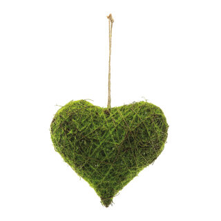 Natural wicker heart with artificial moss H: 25cm, W: 25cm Color: green