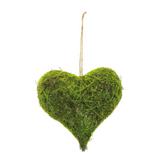 Natural wicker heart with artificial moss     Size: H: 30cm, W: 30cm    Color: green