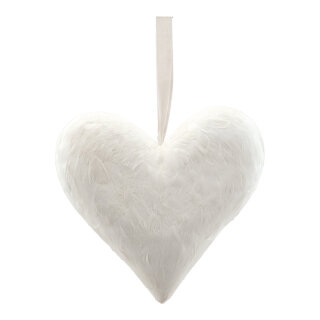 Heart with hanger covered with feathers, made of hard foam     Size: H: 32cm    Color: white