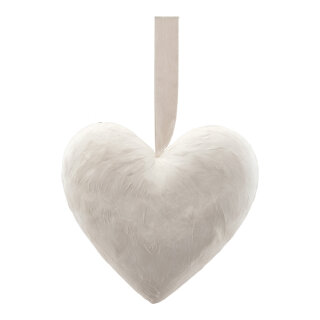Heart with hanger covered with feathers, made of hard foam H: 21cm Color: white