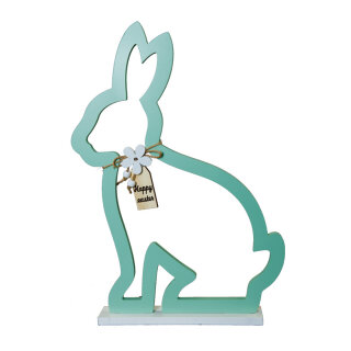 Rabbit contour with base, made of wood     Size: 50x35cm    Color: turquoise