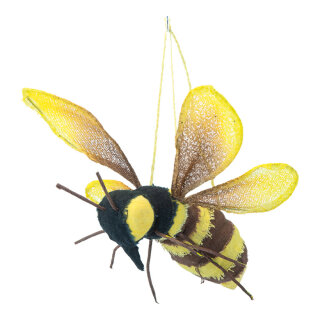 Biene mit Hänger, aus Styropor & Kunstfaser     Groesse: L: 21cm, B: 15cm    Farbe: schwarz/gelb