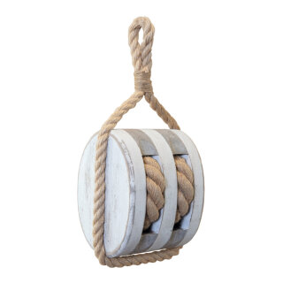 Pulley for decoration to hang, made of wood H: 30cm Color: white
