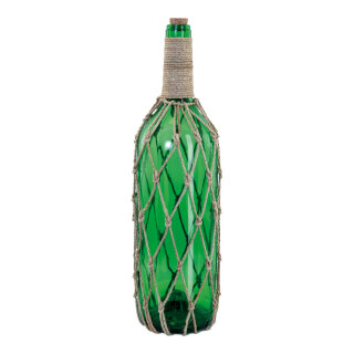 Bottle message with cork decorated with rope, made of glass     Size: H: 47cm    Color: green