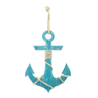 Anchor with rope hanger, made of wood     Size: H: 50cm, W: 36cm    Color: blue