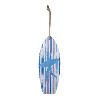 Surf board with rope hanger, motiv 2, made of wood H: 60cm, W: 22cm Color: blue/white