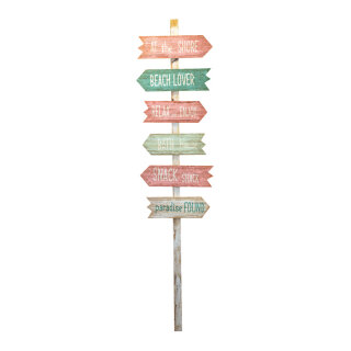 Waymarker »Beach« with 5 directional arrows, made of wood     Size: H: 160cm, W: 40cm    Color: multicoloured