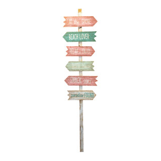 Beach-Wegweiser mit 5 Richtungspfeilen, aus Holz     Groesse: H: 160cm, B: 40cm    Farbe: bunt