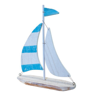 Sailing boat made of wood H: 40cm, W: 38cm Color: blue/natural