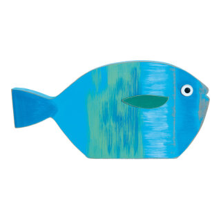 Fisch selbststehend, bedruckt, aus Holz     Groesse: 30x15cm    Farbe: blau
