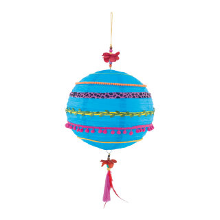 Paper lantern decorated, with hanger H: 65cm Color: blue/multicoloured