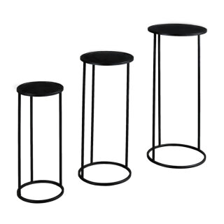 Metal tables round, set of 3, powder coated, nested 22x22x50cm, 27x27x60cm, 32x32x70cm Color: black