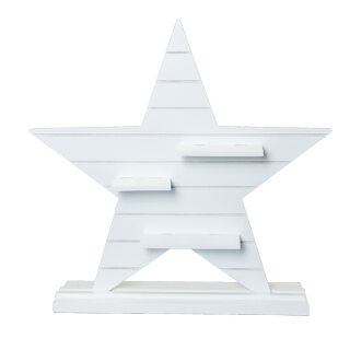 Wooden star with shelves - Material: with wooden foot - Color: white - Size: 58x60x15cm