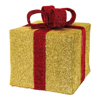 Geschenkbox klappbarer Rahmen, Bezug aus Polyester, mit Hänger     Groesse:30x30x25cm    Farbe:gold/rot