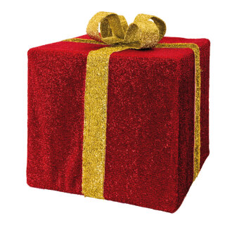 Geschenkbox klappbarer Rahmen, Bezug aus Polyester, mit Hänger     Groesse: 40x40x35cm    Farbe: rot/gold