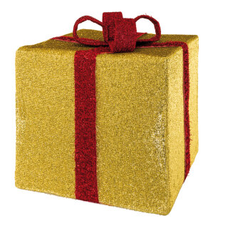 Geschenkbox klappbarer Holzrahmen, Bezug aus Polyester, mit Hänger Größe:40x40x35cm,  Farbe: gold/rot
