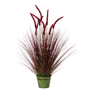 Reed grass bundle in metal pot - Material: made of plastic - Color: red - Size: 90cm