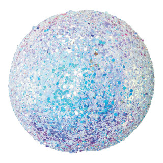 Kugel, mit Hänger, aus Styropor, Größe: Ø 14cm Farbe: weiß/irisierend