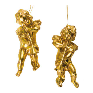 Cherubs set of two - Material: with trumpets & hanger - Color: gold - Size: H: 18cm