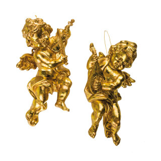 Weihnachtsengel im 2er-Set, mit Violinen & Hänger     Groesse: H: 27cm    Farbe: gold