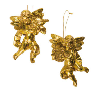 Weihnachtsengel im 2er-Set, mit Harfe & Violine     Groesse: H: 18cm    Farbe: gold